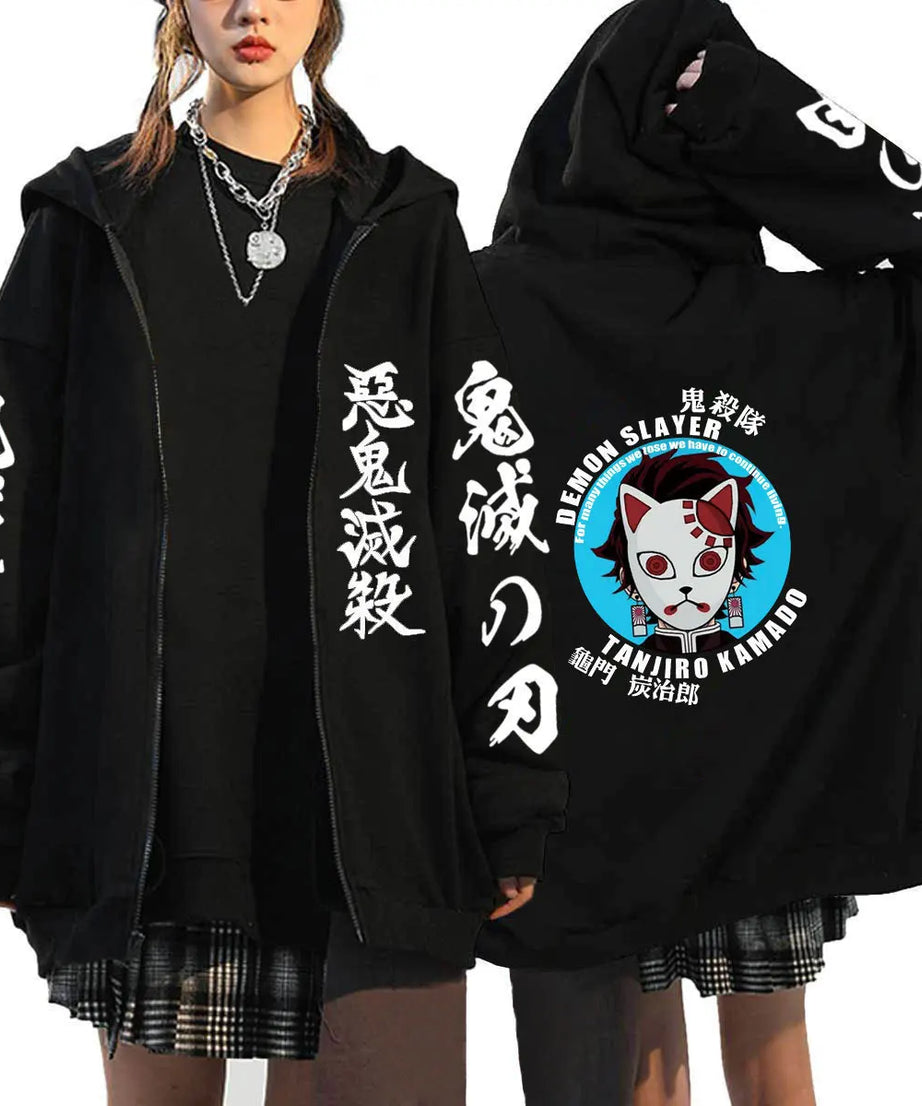 Demon Slayer Zipper Sweatshirts Zip Up Hoodie Anime Hoodies Unisex Hip Hop Streetwear Nezuko Kamado Graphic Y2K Clothes gifts