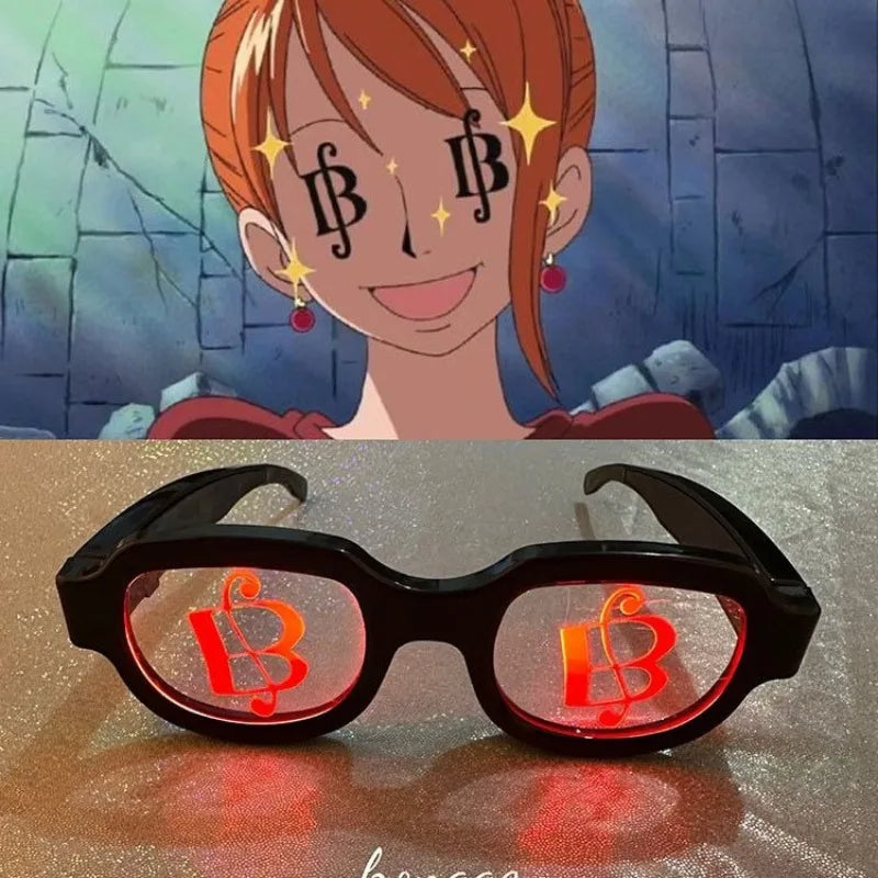 Anime One Piece Nami Financial Fan Berry Pattern Colorful Luminous Glasses Anime Anime Cos Decoration Funny Glasses Decorations