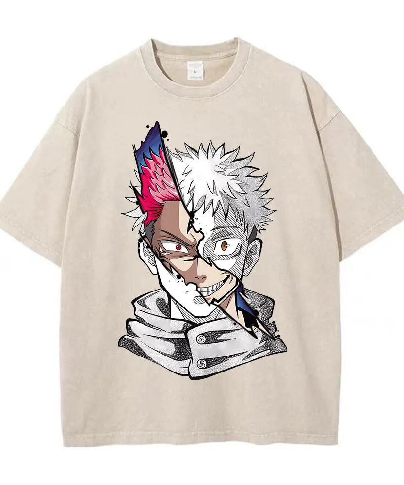 Summer Washed T Shirt Anime Graphic Print Streetwear Vintage Oversized T-Shirt Men Fashion Cotton Top Tee Black Tshirt