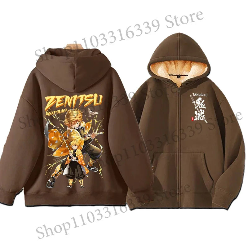 Demon Slayer Tanjiro & Giyu Tomioka Thick Winter Fleece Zip-Up Jacket 7