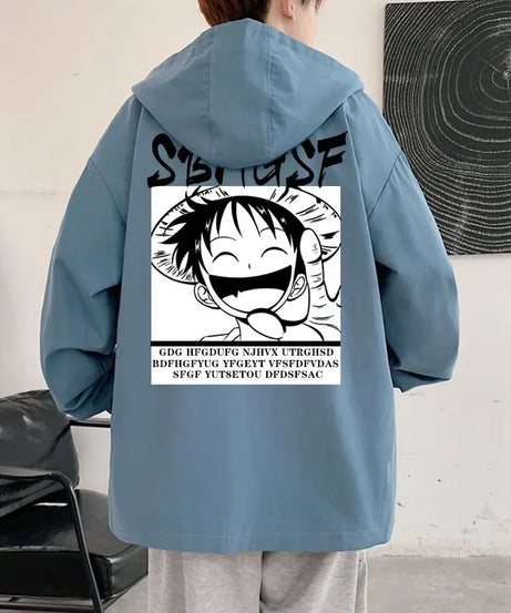 One Piece Monkey D. Luffy Anime Hooded Jacket Spring and Autumn New Men's Short Style Hooded Top Loose Large Coat