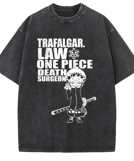 Unisex Oversized Anime Washed T-shirt Men One Piece Streetwear Women Short Sleeved Graphic Tee Summer Harajuku Casual Top HipHop