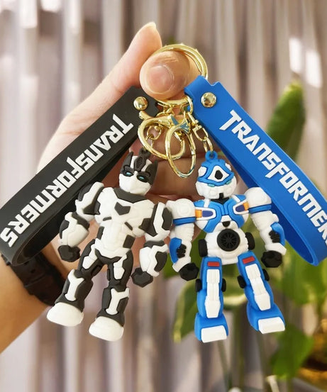 Cute Transformation Creative Peripheral Keychains 3D PVC Pendant Bumblebee Optimus Prime Bag Car Soft Rubber Figure Toy Keychain