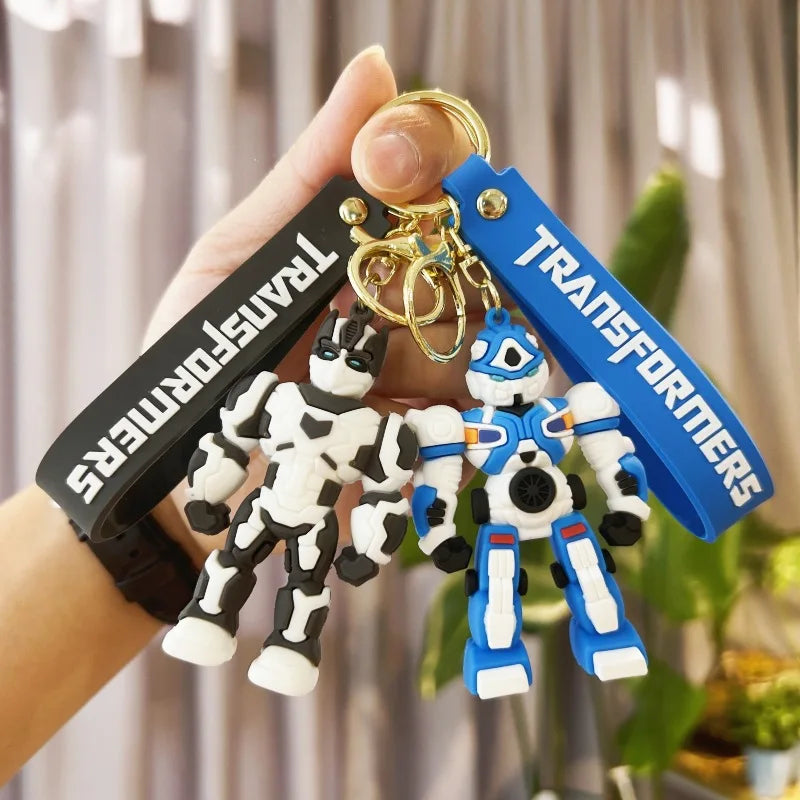 Cute Transformation Creative Peripheral Keychains 3D PVC Pendant Bumblebee Optimus Prime Bag Car Soft Rubber Figure Toy Keychain
