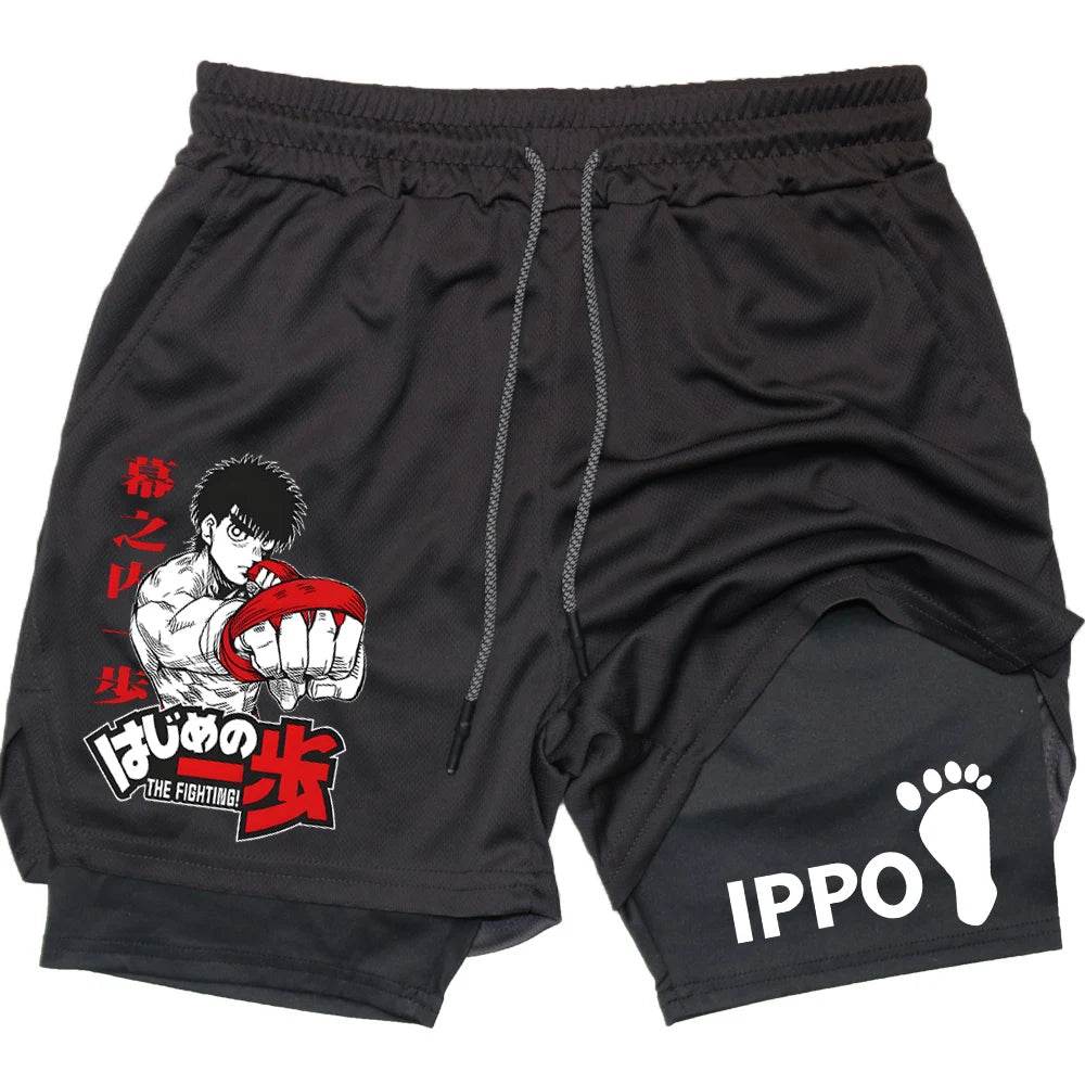 IPPO Boxing Anime Gym Shorts – 2-in-1 Quick-Dry Compression Shorts for Men