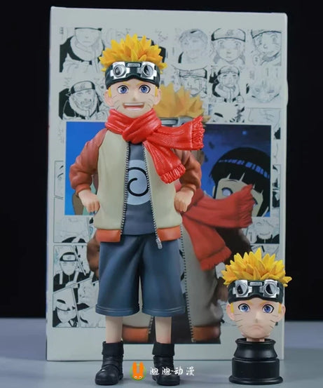 21cm Naruto Childhood Uzumaki Naruto Hinata Hyuga Couple Figure Double Head Sculpt Anime Model Toy Desktop Ornament Collect Gift