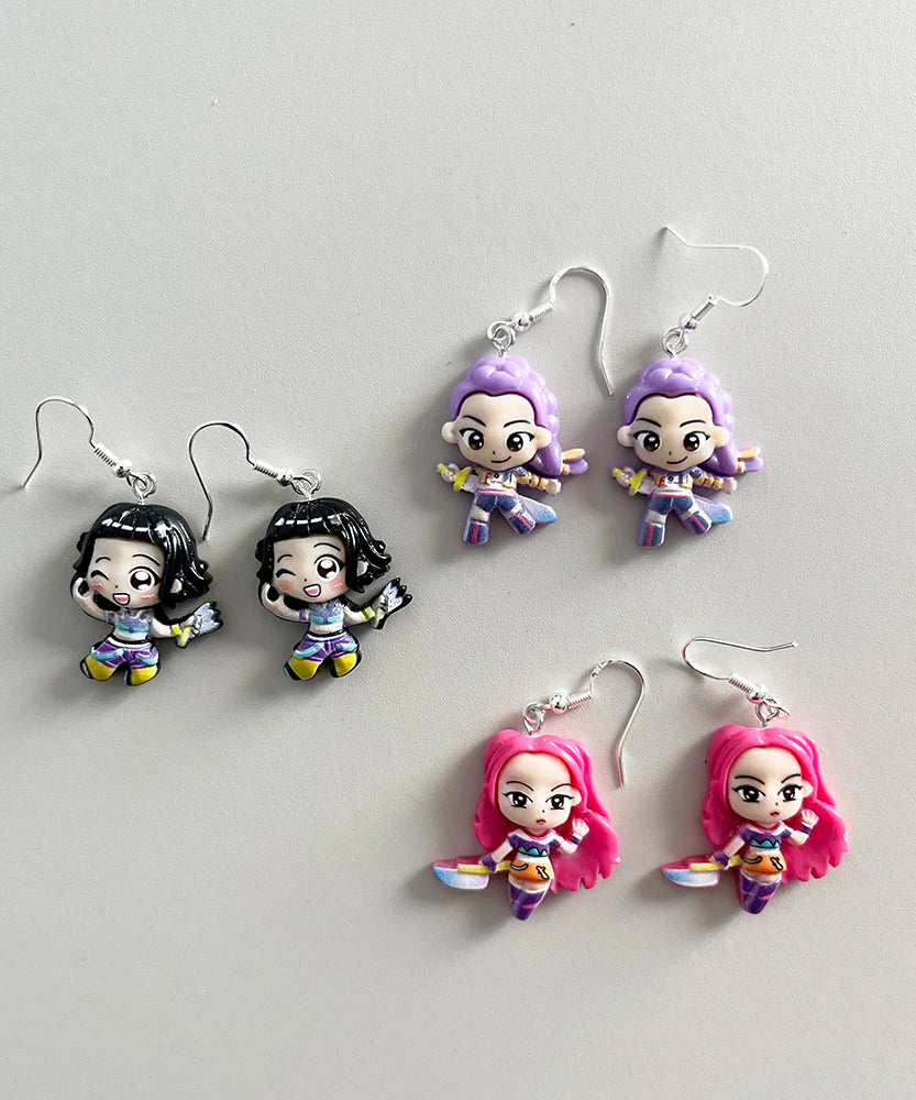 3Pairs Kpop Demon Hunters Character Resin Pendant Earrings Set Cosplay Jewelry Gift for Women