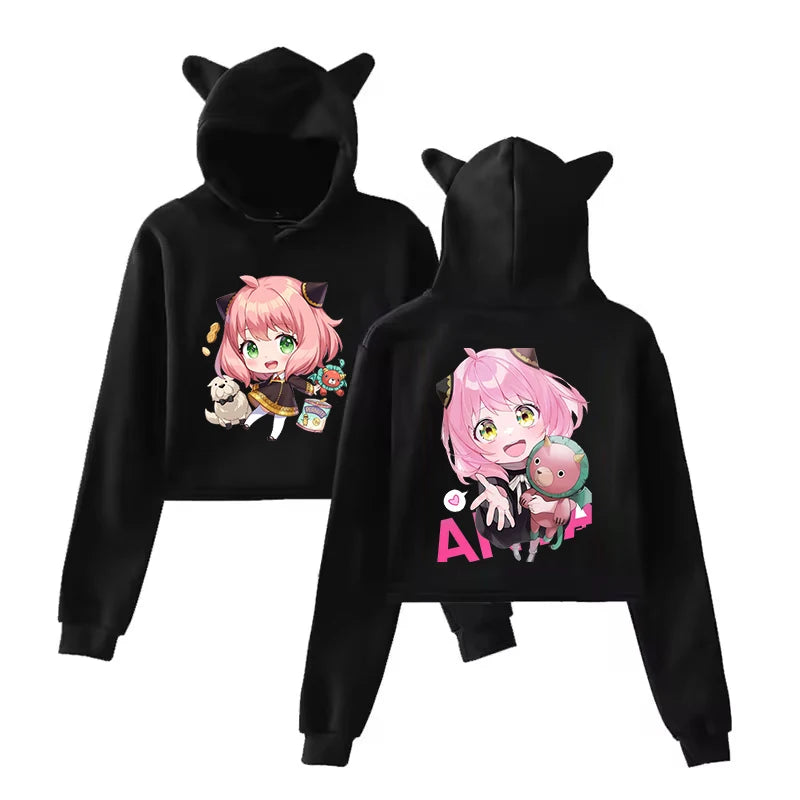 Spy x Family Anya Forger Cat Ear Crop Top Hoodie Kawaii Streetwear Pullover 4