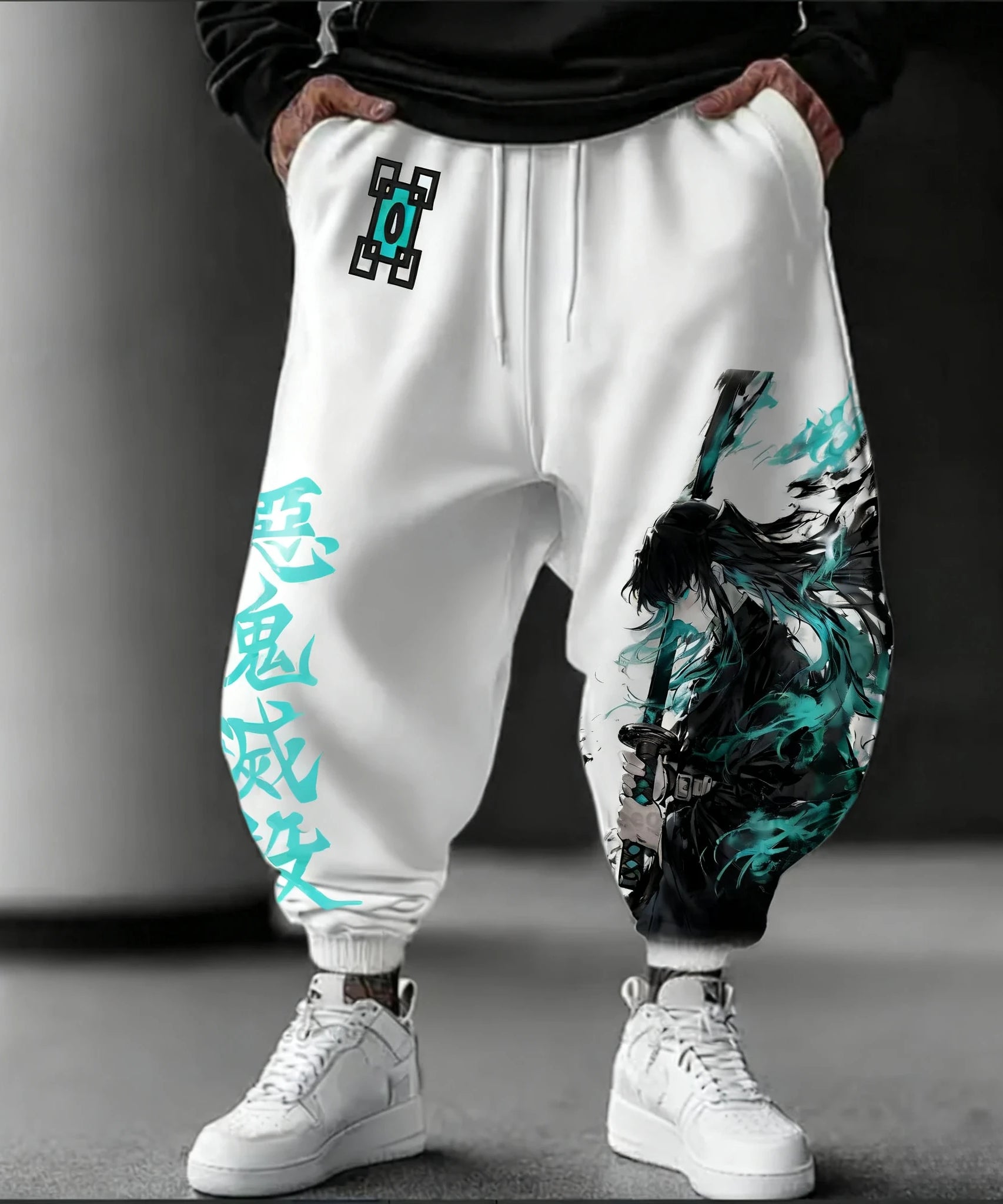 Demon Slayer Anime Autumn/Winter Sports Pants NewTokitou Muichirou Hand Drawn Printed Men's Loose Casual Fashion Tights