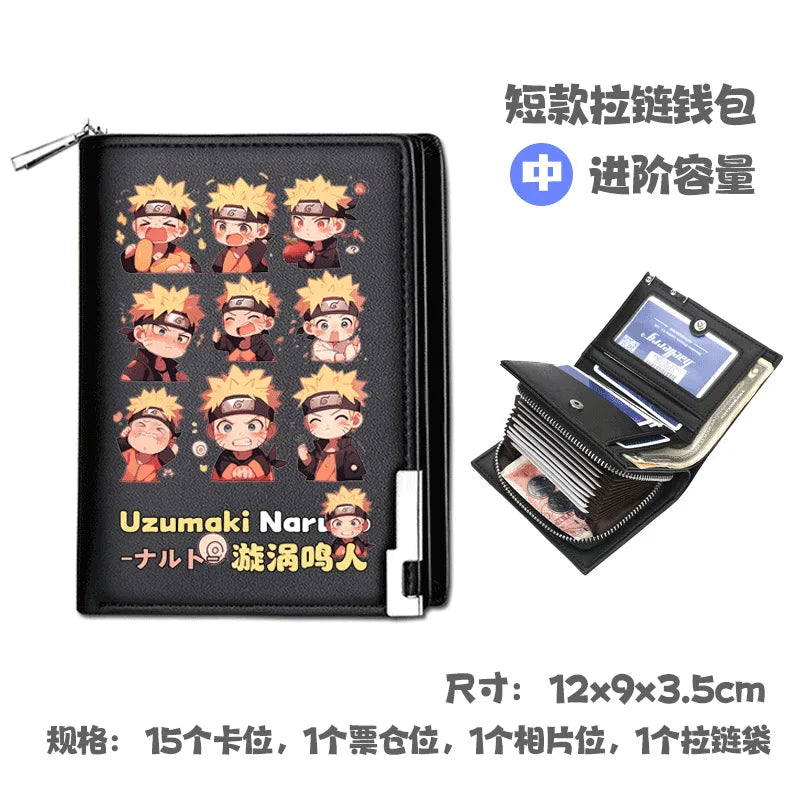 Naruto Uchiha Sasuke Anime Peripheral Zipper PU Wallet Handsome Personality Boy Print Coin Purse Short Card Pack Holiday Gift