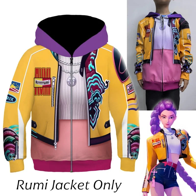 Kids Rumi Jacket Demon Hunter of KPop Cosplay Costume Children Child Girls Hoodies Disguise Roleplay Fantasia Clothing Halloween