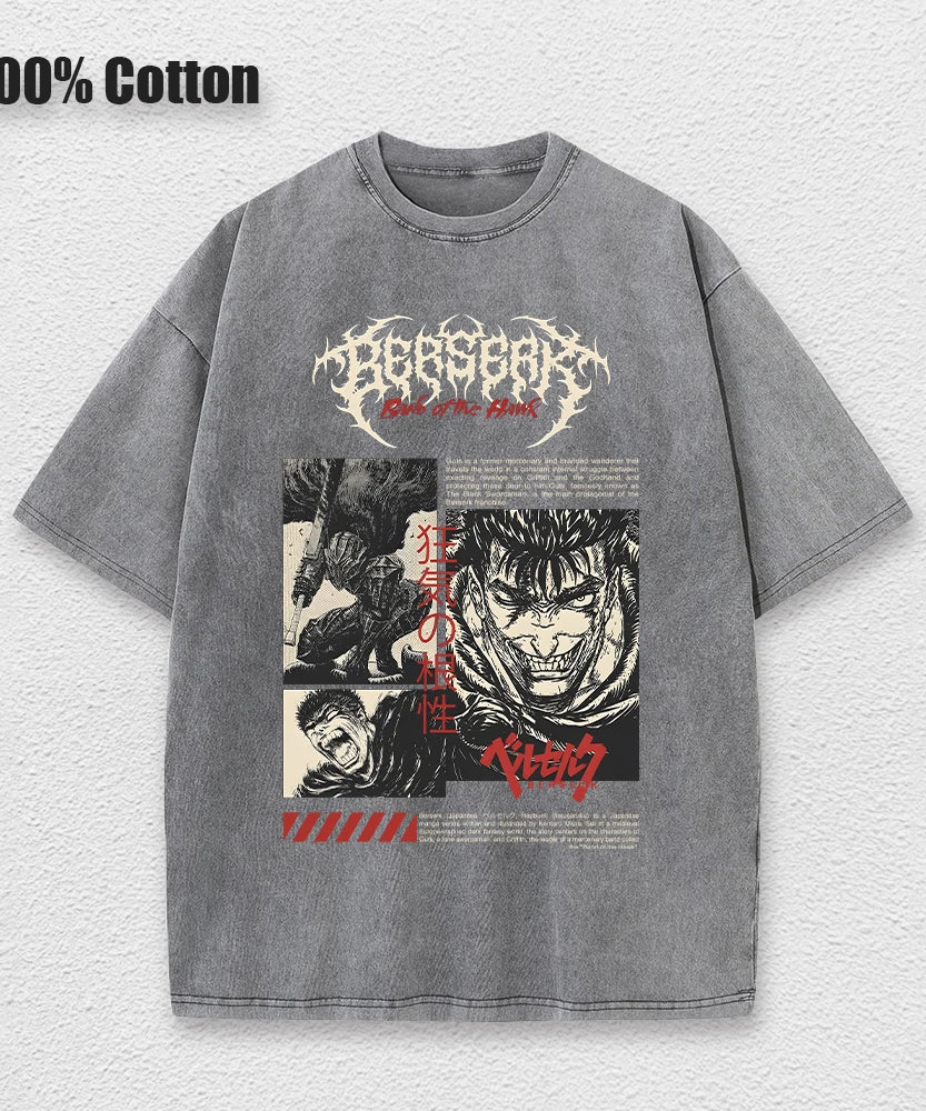 Berserk Anime Vintage Graphic T-Shirt – Harajuku Cotton Tee for Men & Women