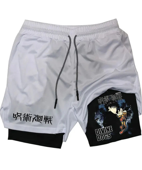 Anime Gym Shorts 2 In 1 Double Layer Men Workout Sports Jogging Sportwear Training Sport Shorts Male Summer Performance Shorts
