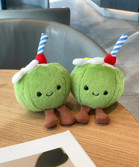New 16cm Cute Coconut Plush Toy Soft Stuffed Doll With Straw Flower Tiny Legs Bag Pendant Keychain Ideal Gift For Girls