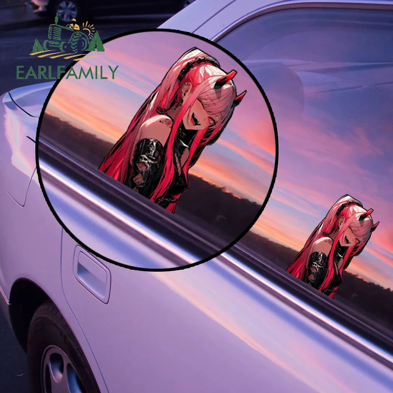 13cm x 7.4cm Zero Two Anime Car Sticker Motorcycle Bumper Funny Laptop Sunscreen Decal Scratch-Proof Fashion Decor