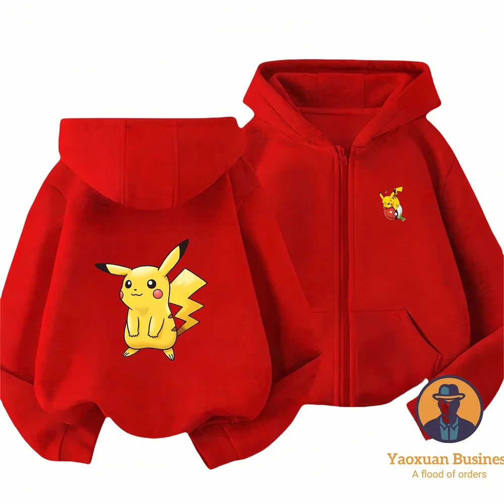 Pokémon Pikachu Pure Cotton Zip Up Hoodie – Premium Layered Sports Outerwear for Men & Women 8