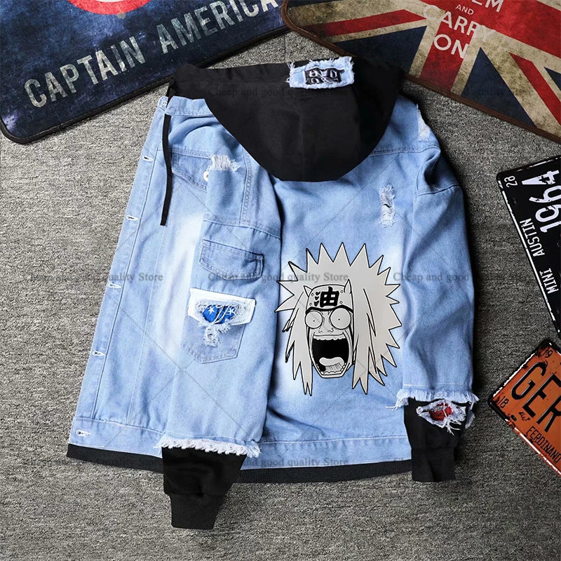 Kawaii Naruto Ripped Denim Jacket – Women's Anime Hip Hop Streetwear Jean Coat 7