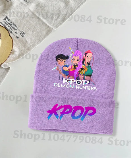 Kpop Demon Hunters Kawaii Knitted Hat for Girls Anime Cute Knit Hats Children Autumn Winter Windproof Warm Hats Gifts