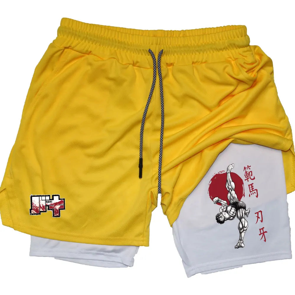 Baki Hanma Men's 2-in-1 Compression Gym Shorts – Quick-Dry Fitness Activewear 4