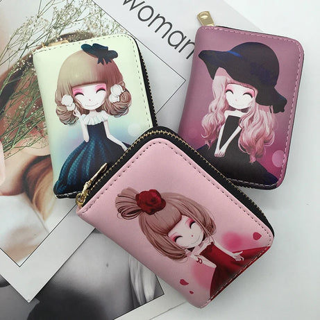 Fashion Women's Identity Card Holder Mini Wallet PU Leather High Quality Cute Small Money Clip Wallet Anime Coin Short Purse