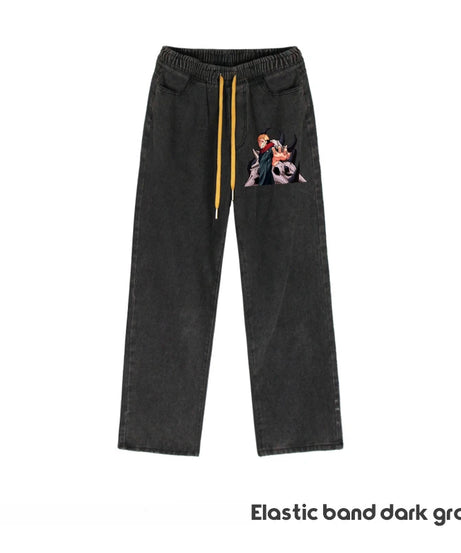 JUJUTSU KAISEN Gojo Yuji Megumi Sukuna Anime Daily Trousers Loose Spring and Autumn Wide Leg Pants Casual Jeans