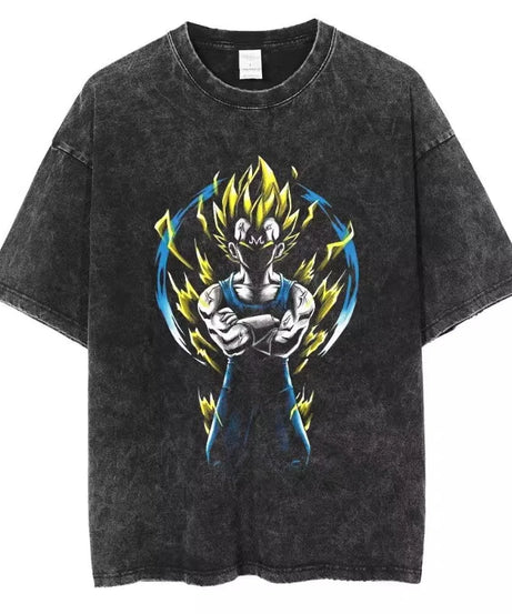 New Hip Hop Streetwear Anime Dragon Ball Printed Growzed T-Shirt Mens Washed Vintage Black Summer Casual Cotton T Shirt Fan Gift