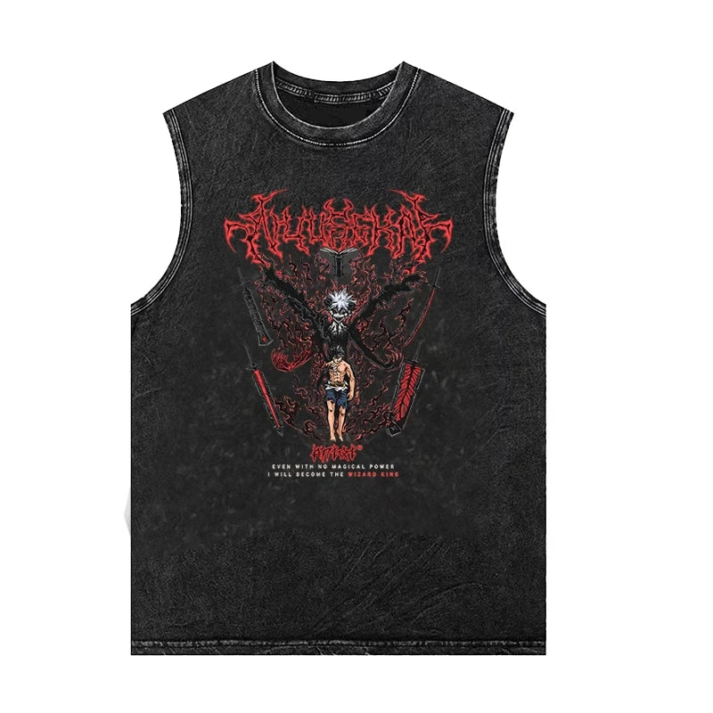 Men's Tank Tops Anime Gojo Jujutsu Man Sleeveless Shirt Summer New Women's Oversized Vintage Washed Vest Gym T Shirt Y2k Clothes