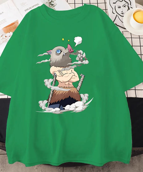 Hot Anime Hashibira Inosuke Graphic Short Sleeve T-shirts for Women Men Shirts Loose T-shirt Casual Summer Oversized T-shirts