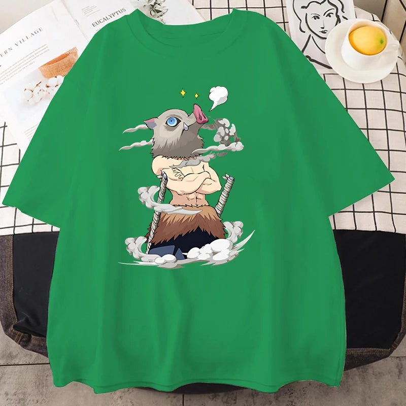 Hot Anime Hashibira Inosuke Graphic Short Sleeve T-shirts for Women Men Shirts Loose T-shirt Casual Summer Oversized T-shirts