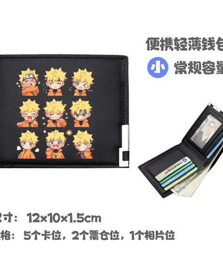 Naruto Uchiha Sasuke Anime Peripheral Zipper PU Wallet Handsome Personality Boy Print Coin Purse Short Card Pack Holiday Gift