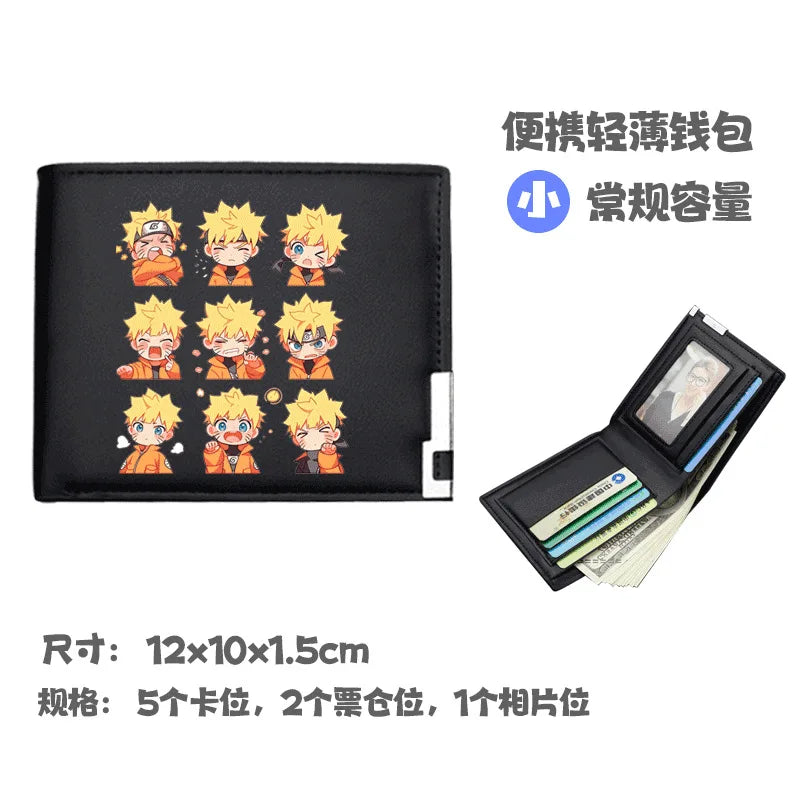 Naruto Uchiha Sasuke Anime Peripheral Zipper PU Wallet Handsome Personality Boy Print Coin Purse Short Card Pack Holiday Gift