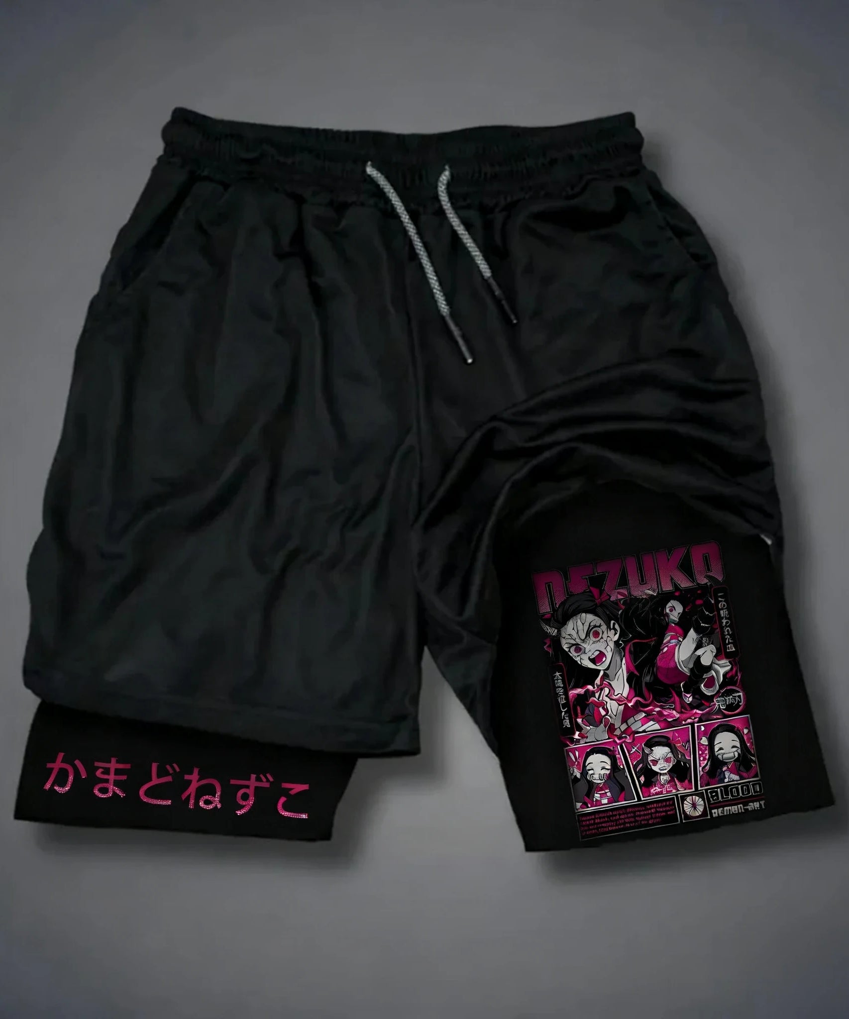 Anime Men's 2-in-1 Sports Shorts Summer New Edition Demon Slayer Corps Printed Fashion Fitness Swimming Double Layer Shorts