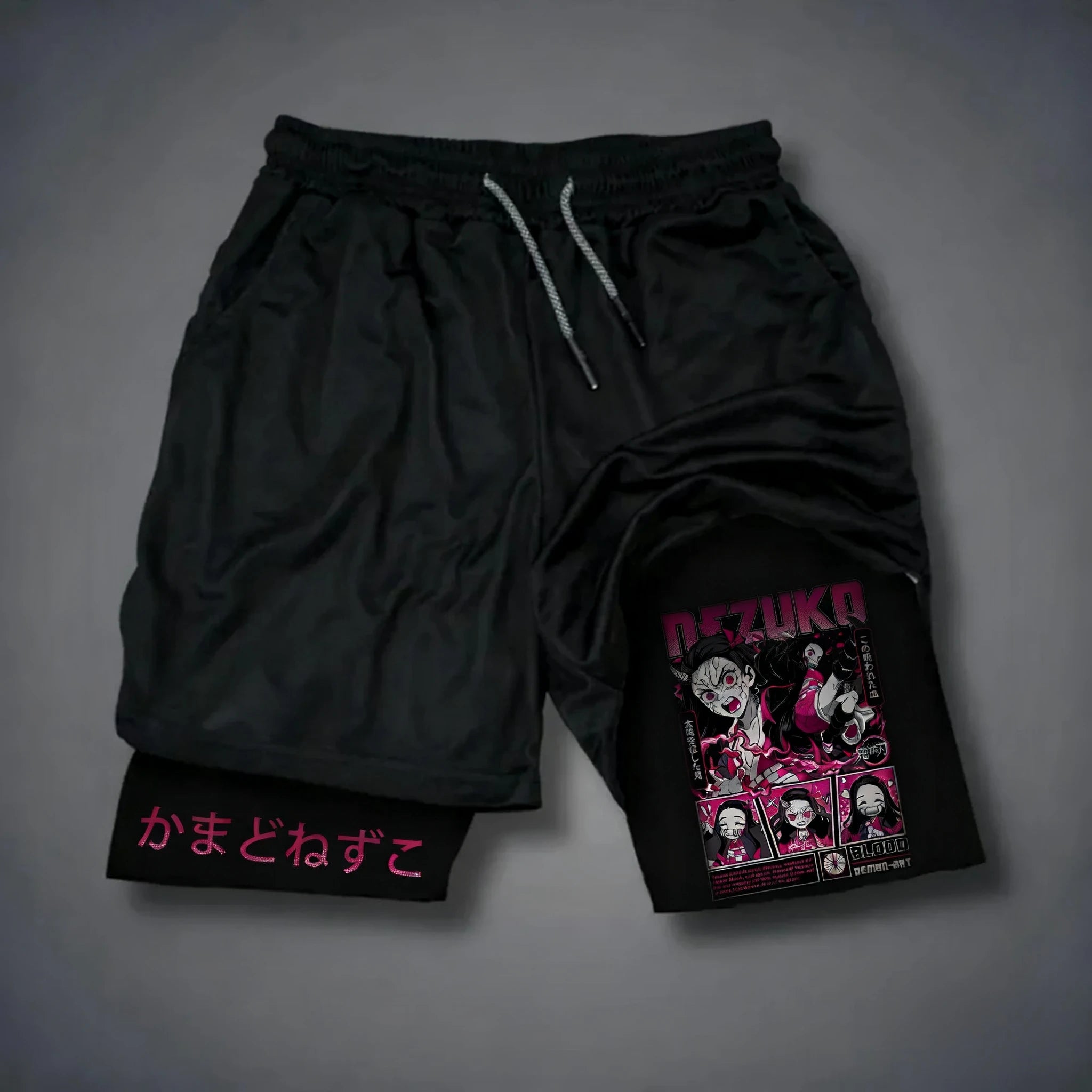 Anime Men's 2-in-1 Sports Shorts Summer New Edition Demon Slayer Corps Printed Fashion Fitness Swimming Double Layer Shorts