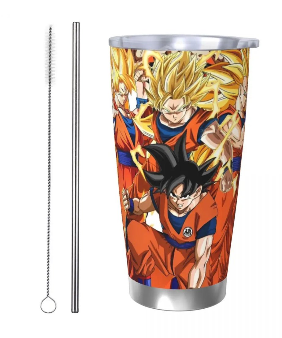 Son Goku & Vegeta DBZ Stainless Steel Tumbler – Double Wall Hot & Cold Cup with Straw