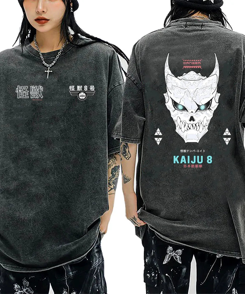 Anime Kaiju No 8 Shirts Oversize Snow Washed T-Shirt Cotton T-Shirt