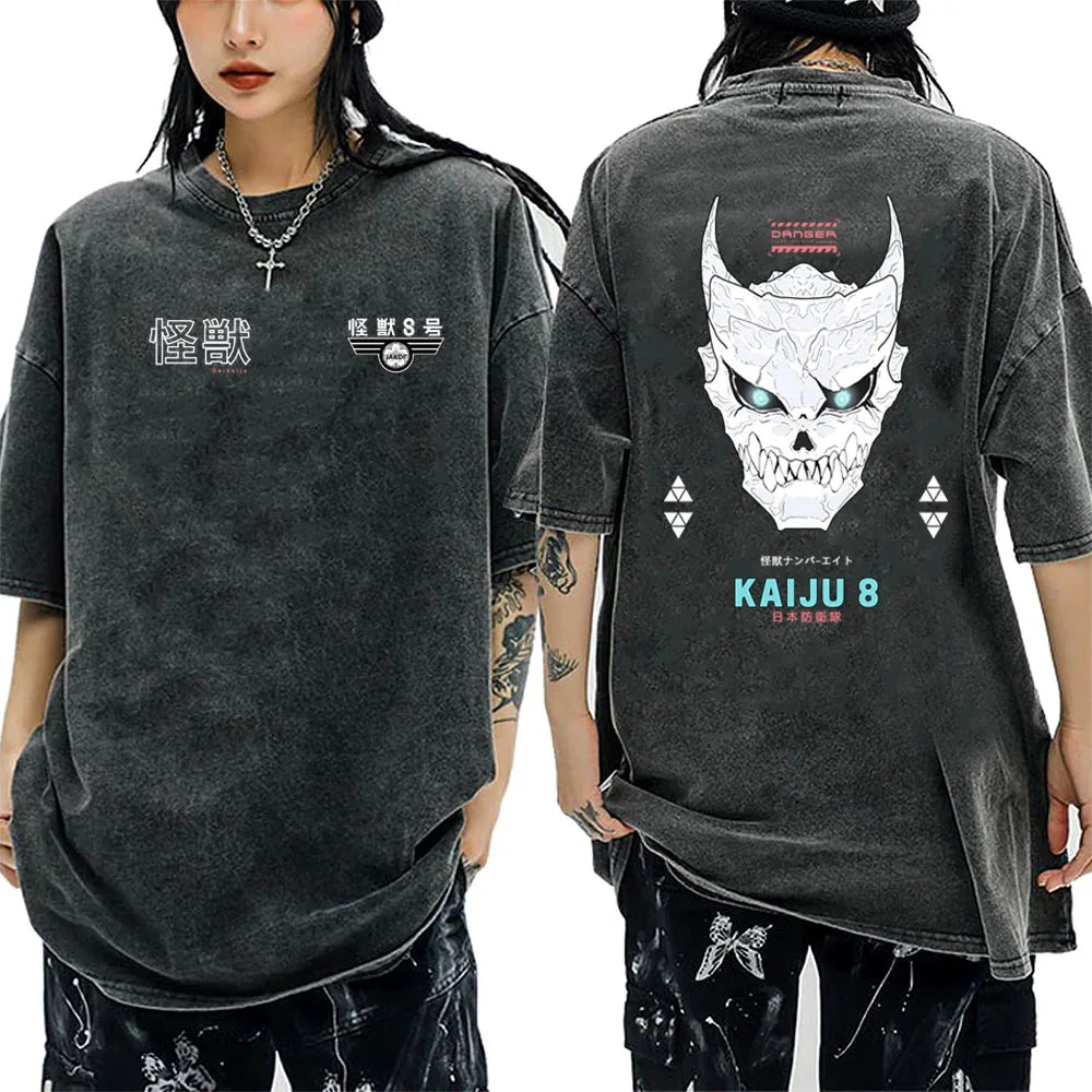 Anime Kaiju No 8 Shirts Oversize Snow Washed T-Shirt Cotton T-Shirt