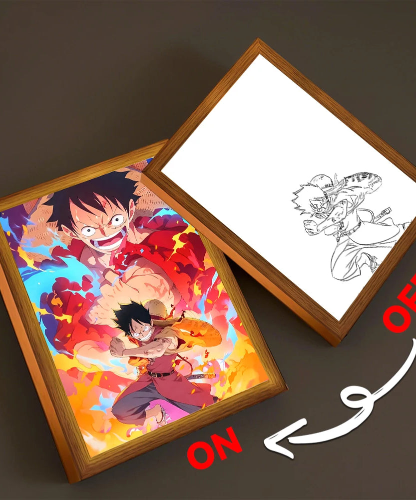 Anime Light Painting Photo Frame One Piece Luffy Zoro LED Night Light Birthday Gift Manga Bedroom Decor Original Art Moon Lamp