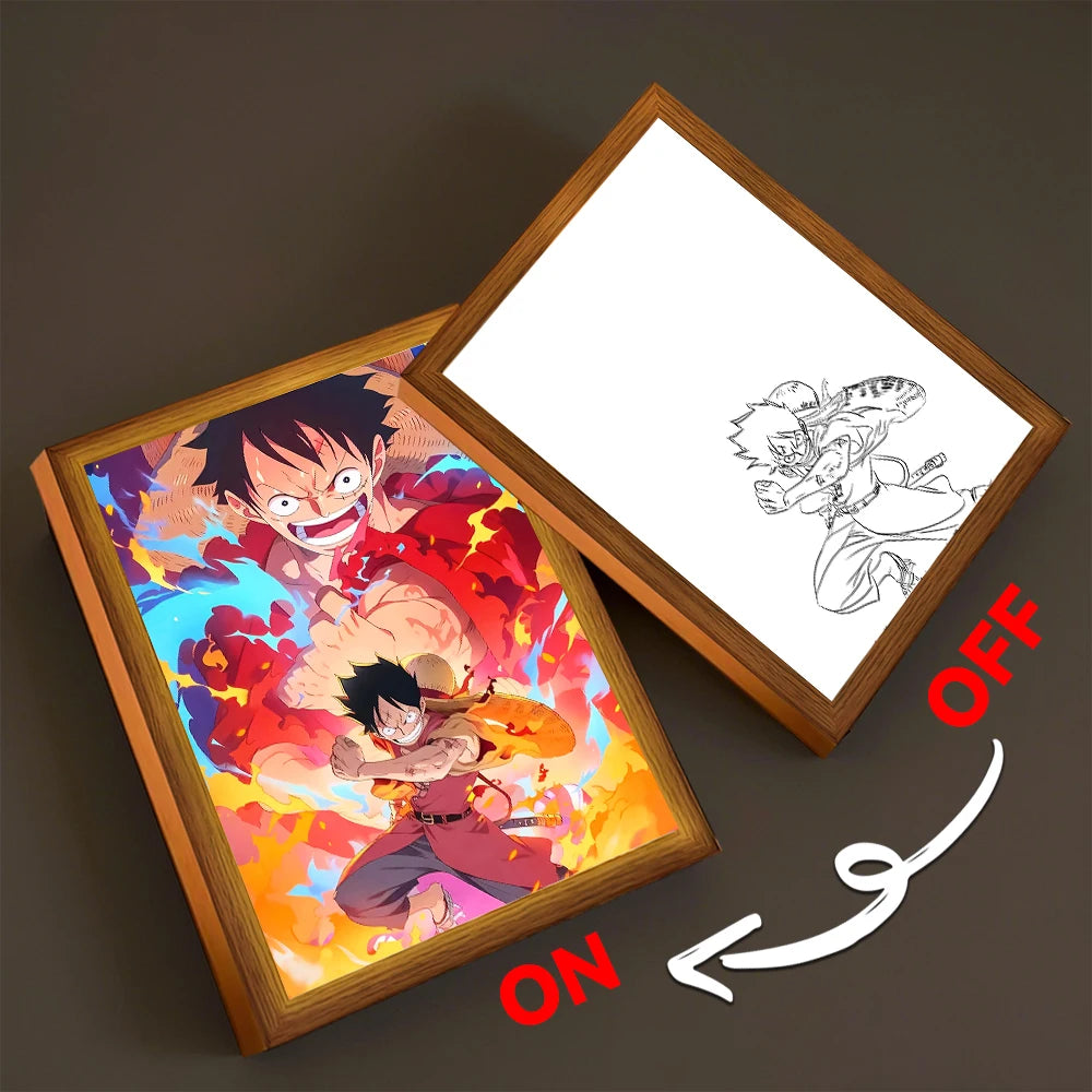 Anime Light Painting Photo Frame One Piece Luffy Zoro LED Night Light Birthday Gift Manga Bedroom Decor Original Art Moon Lamp