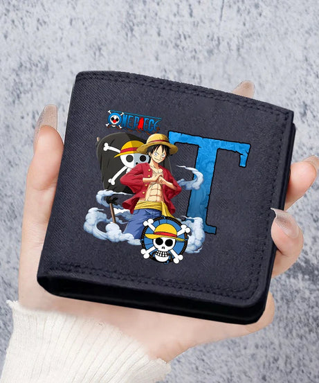 One Piece Letter Men Short Wallet Man Luffy Alphabet Canvas Wallet Man Credit ID Card Holder Anime Foldable Pocket Coin Purse