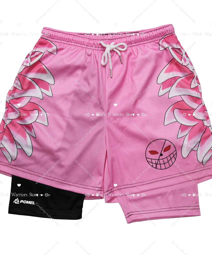 Anime Short Gyms Bilayer 2-in-1 Sports Shorts For Men Sweat-absorbent Quick-drying And Breathable Outdoor Sports Jogging Pants