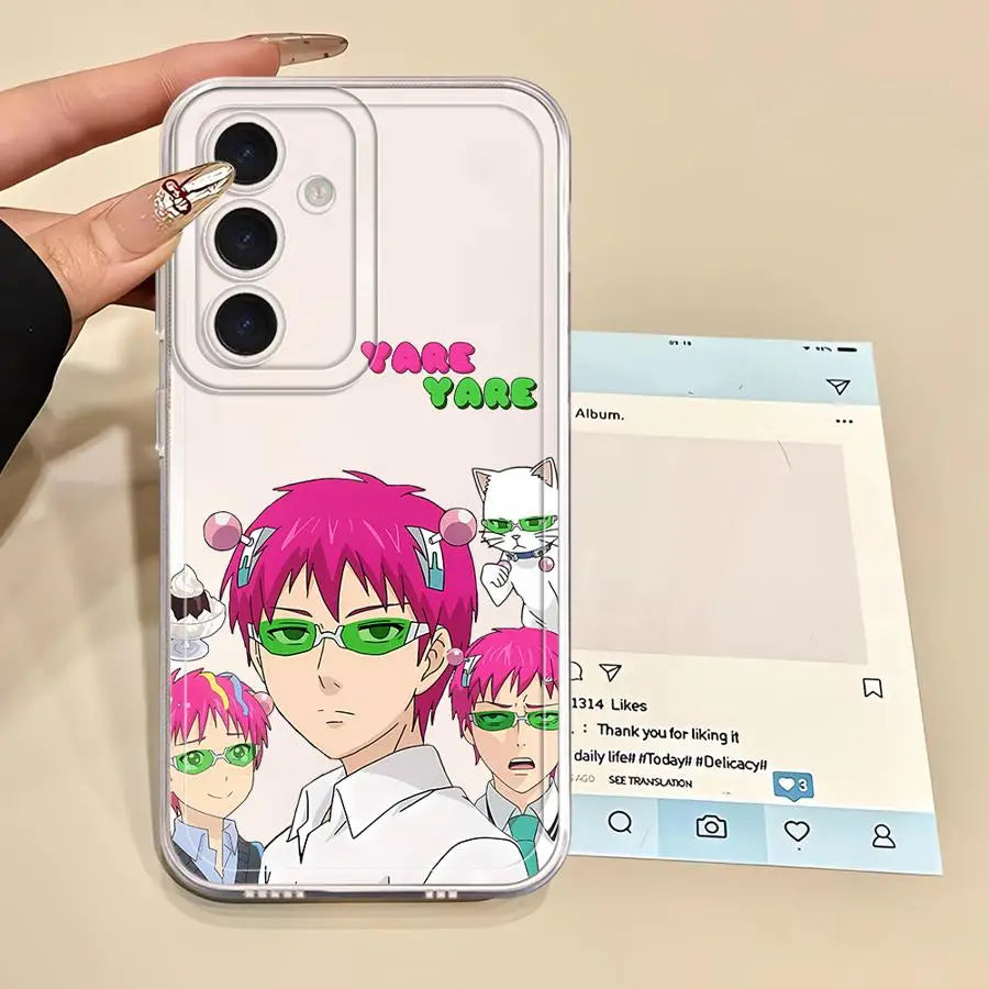 Cute Boy Saiki K-Kusuo Phone Case for Samsung Galaxy A13 A15 A16 A14 A12 A35 A34 A73 A35 A71 A72 A25 A22 Soft Cover