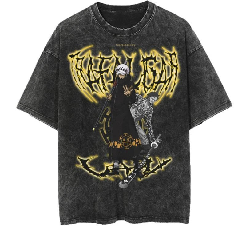 One Piece Harajuku Vintage Tee – Washed Cotton Streetwear T-Shirt