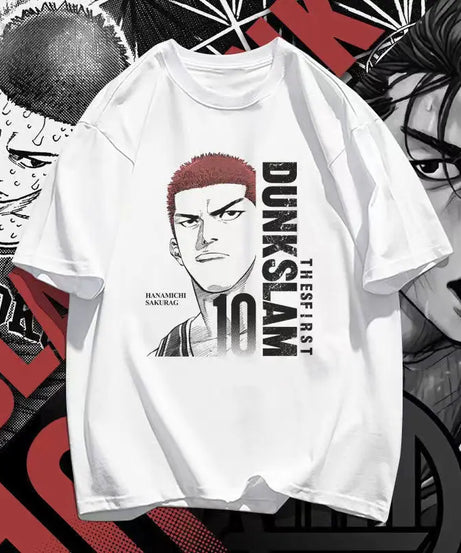 Slam Dunk anime peripheral kawaii white t-shirt versatile Shohoku team uniform Sakuragi Hanamichi Akagi Haruko summer top gift