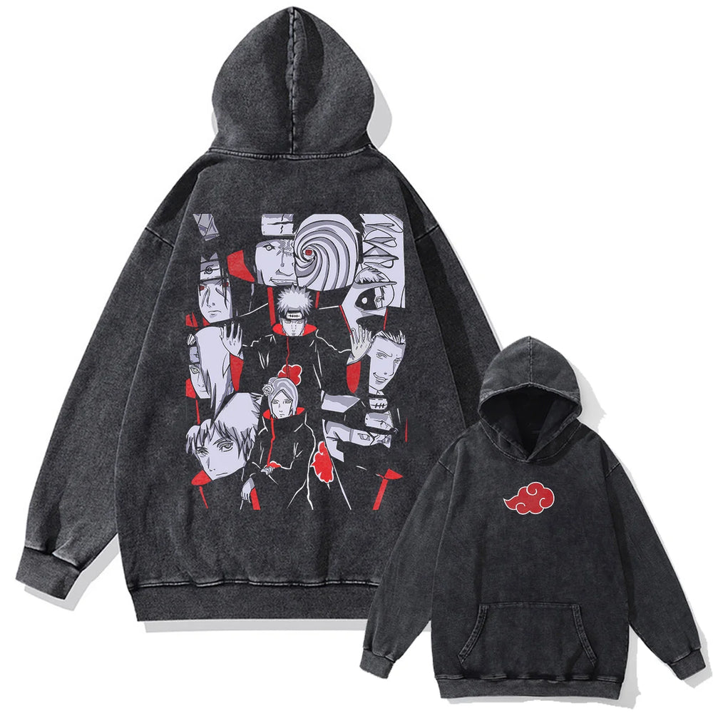 Anime Naruto Washed Vintage Graphic Hoodie – Men Streetwear Harajuku Sweatshirt 8