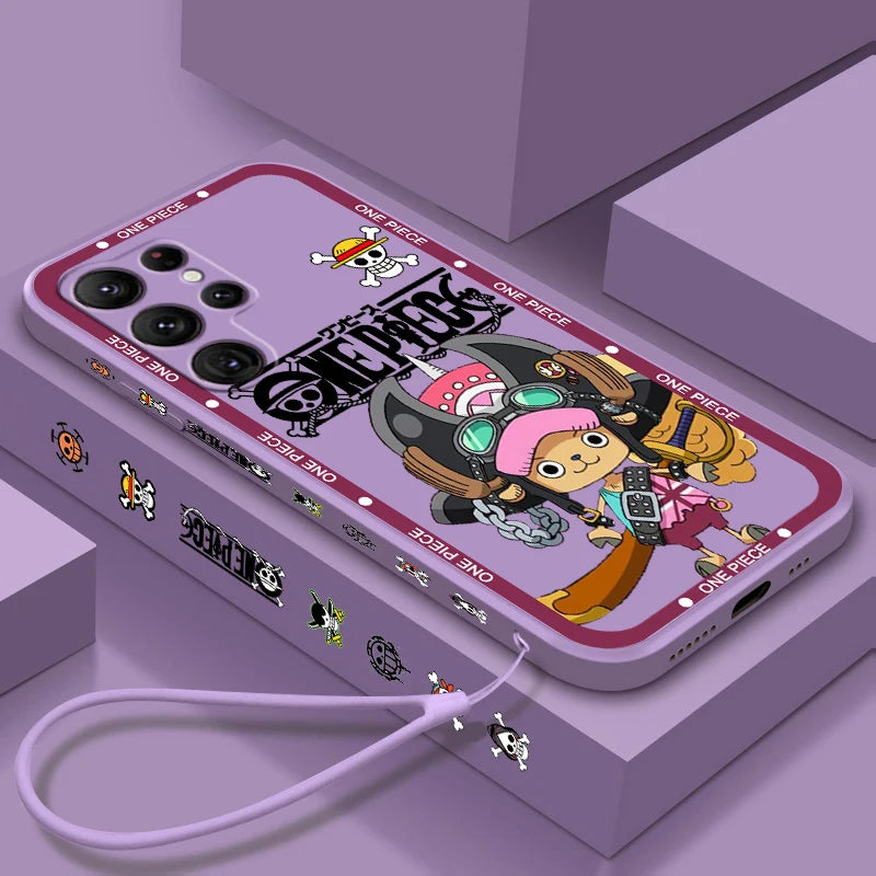 One Piece Chopper Cute Girl Liquid Left Rope For Samsung Galaxy S24 S23 S22 S21 S20 FE S10 Ultra Plus Lite 5G Cover Funda