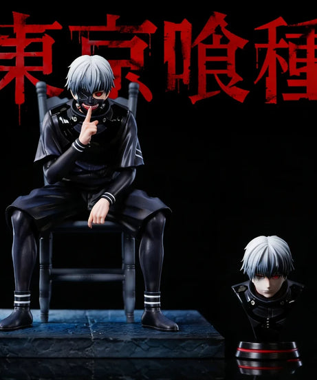 20cm Ken Kaneki Sitting Figure Tokyo Ghoul GK Replaceable Double Head Double Arms Statue With Base Anime Model Toy Deco Boy Gift