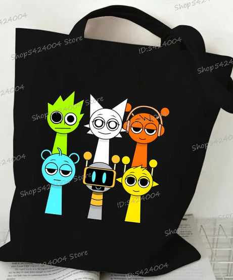 Anime Sprunki Incredibox Game Handbags Women Men Large Capacity No Zipper Canvas Tote Bag Sprunki Figure Shoulder Bag