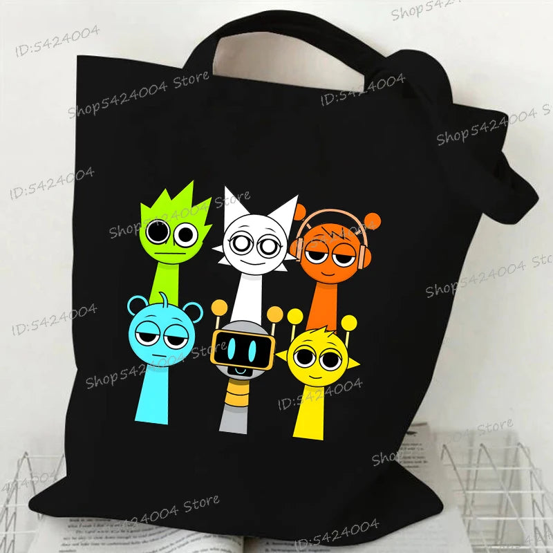 Anime Sprunki Incredibox Game Handbags Women Men Large Capacity No Zipper Canvas Tote Bag Sprunki Figure Shoulder Bag