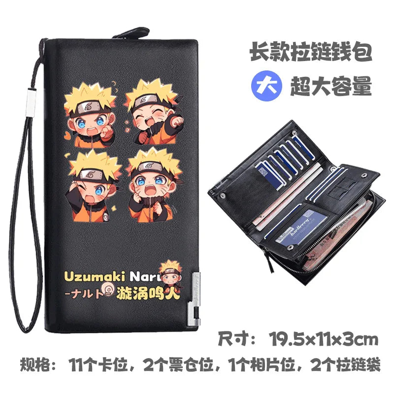 Naruto Uchiha Sasuke Anime Peripheral Zipper PU Wallet Handsome Personality Boy Print Coin Purse Short Card Pack Holiday Gift
