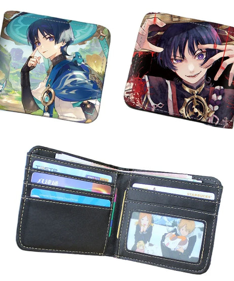 Genshin Impact Raiden Shogun Short PU Leather Wallet Cute Nahida Kamisato Ayaka Folding Purse